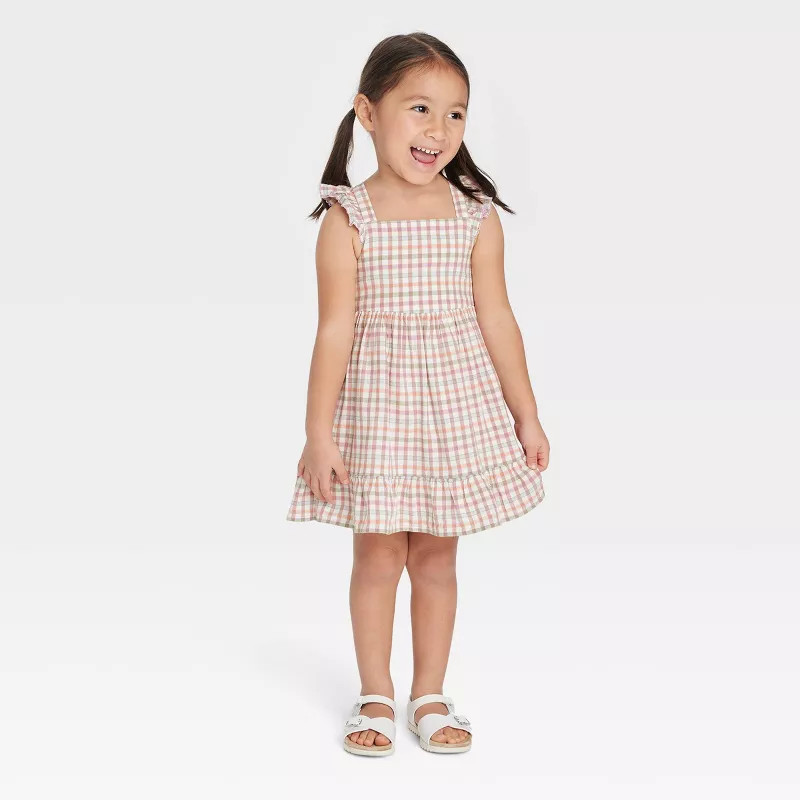 Toddler Girls' Gingham Checkered Dress - Cat & Jack™ Cream | Target