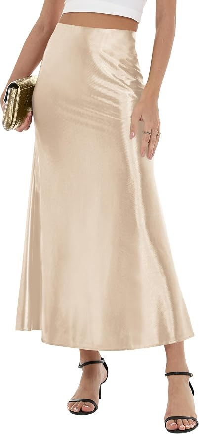 LOMON Women's Satin Maxi Skirt Long A Line High Waisted Skirts Wedding Cocktail Party Outfits | Amazon (US)