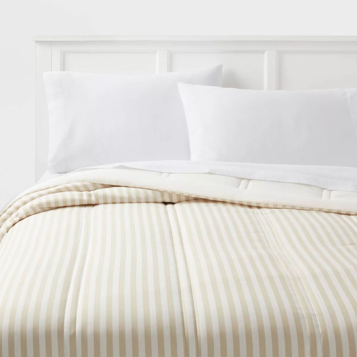 King Lofty Microfiber Printed Comforter Khaki/White Striped - Room Essentials™ | Target