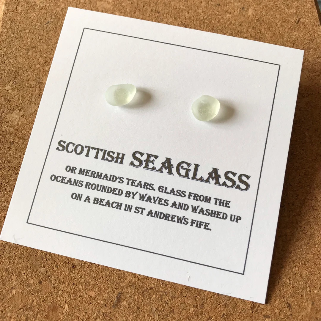 Silver Stud Scottish white Sea Glass earrings | Etsy (US)