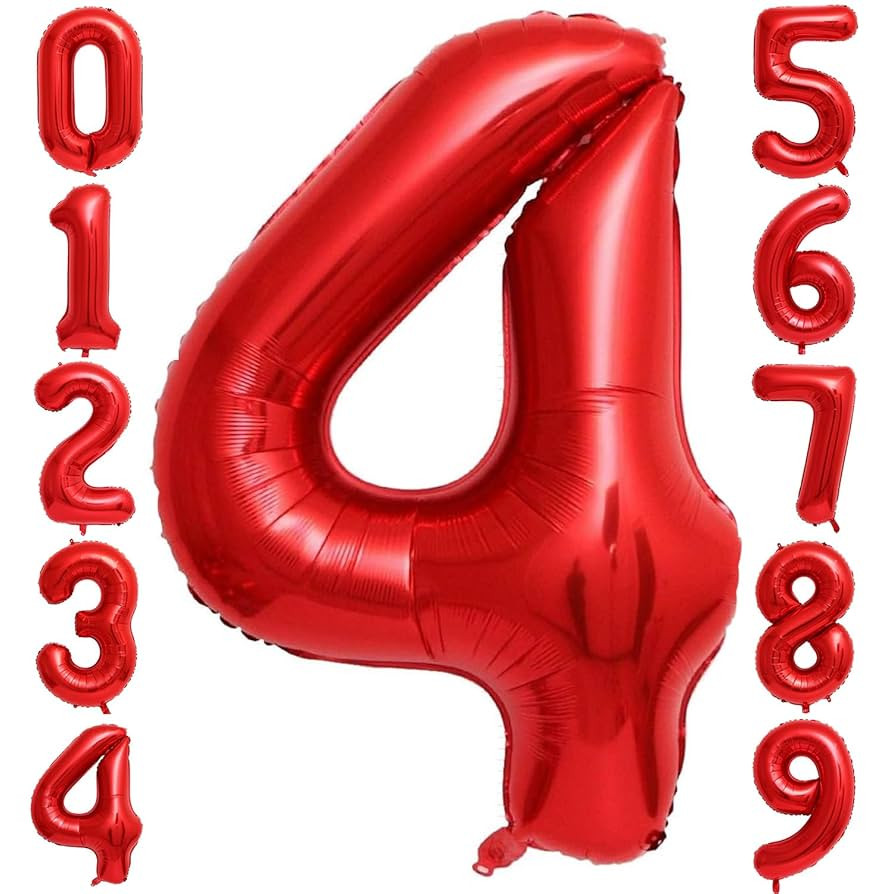 Red 4 Number Balloons,40 Inch 4 Balloons Foil Mylar Helium Big Red 4 Balloon Number for Birthday ... | Amazon (US)
