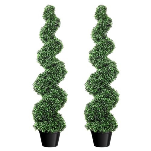 5ft Artificial Boxwood Spiral Topiary Trees, Faux Trees for Outdoor Planters, All-Year Green Fake Plants Highly Simulated for Decorative/Indoor/Front Porch/Garden, Set of 2 | Amazon (US)