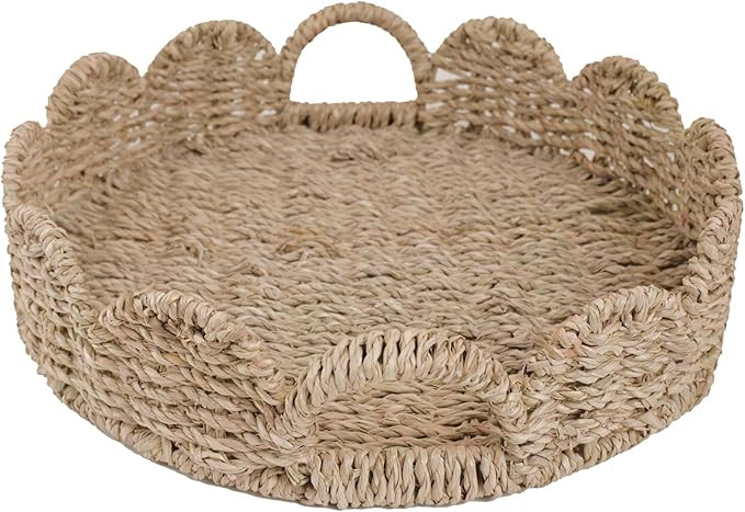 GYASVWU Seagrass Scalloped Tray with Handles,Round Rattan Serving Trays for Coffee Table,Woven Tr... | Amazon (US)