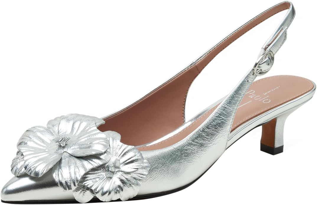 Linea Paolo - Castiel - Womens Floral Leather Kitten Heel Slingback Pumps | Amazon (US)
