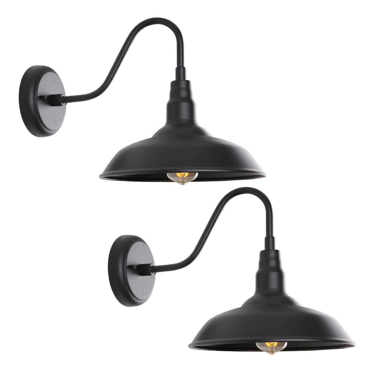 Black Outdoor Barn Light with Wall Mount 2 Pack Exterior Gooseneck Lights with 10" Dome, Farmhous... | Amazon (US)