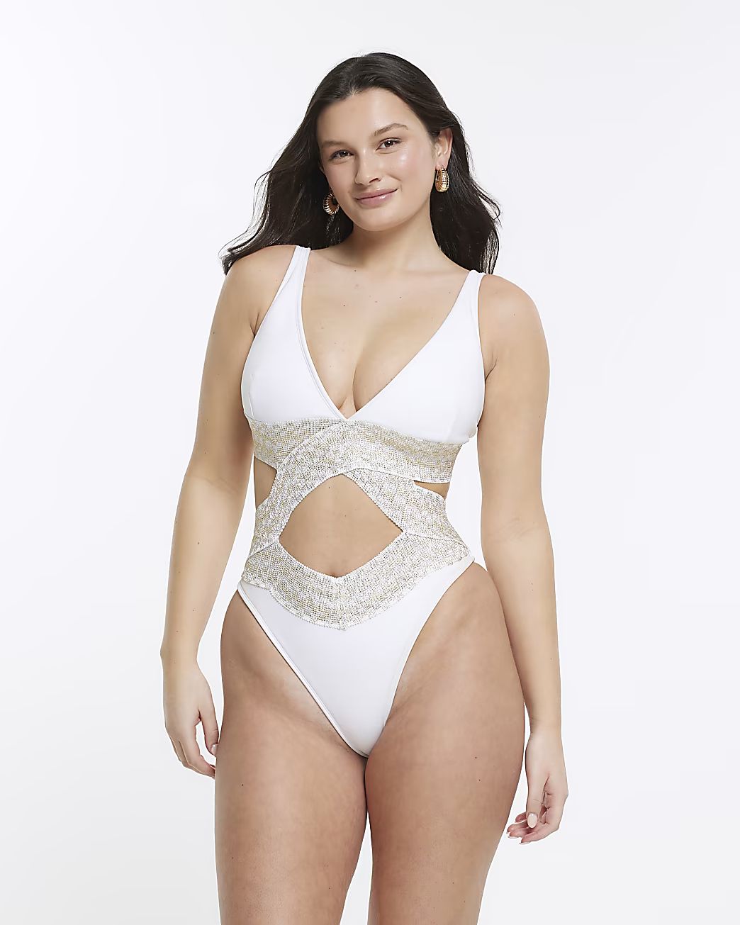 White fuller bust cut out plunge swimsuit | River Island (UK & IE)