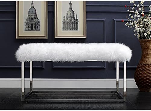 Inspired Home White Faux Fur Bench - Design: Monet | Chrome Frame | Modern | Entryway & Bedroom | Amazon (US)