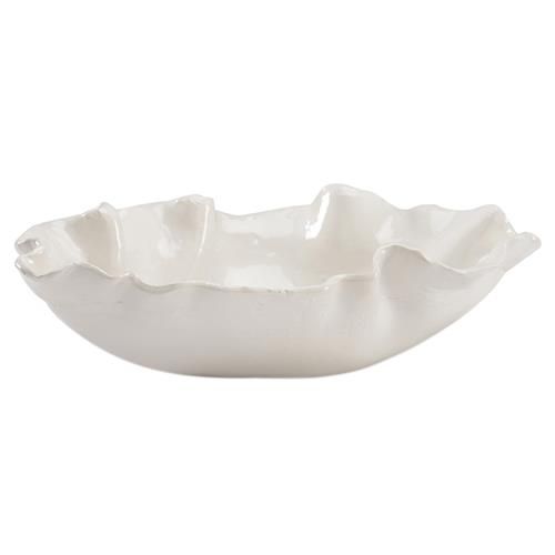 Eleri Coastal Beach White Ceramic Decorative Bowl | Kathy Kuo Home