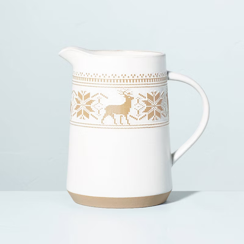 Fair Isle Reindeer Stoneware Beverage Pitcher Cream/Clay - Hearth & Hand™ with Magnolia | Target