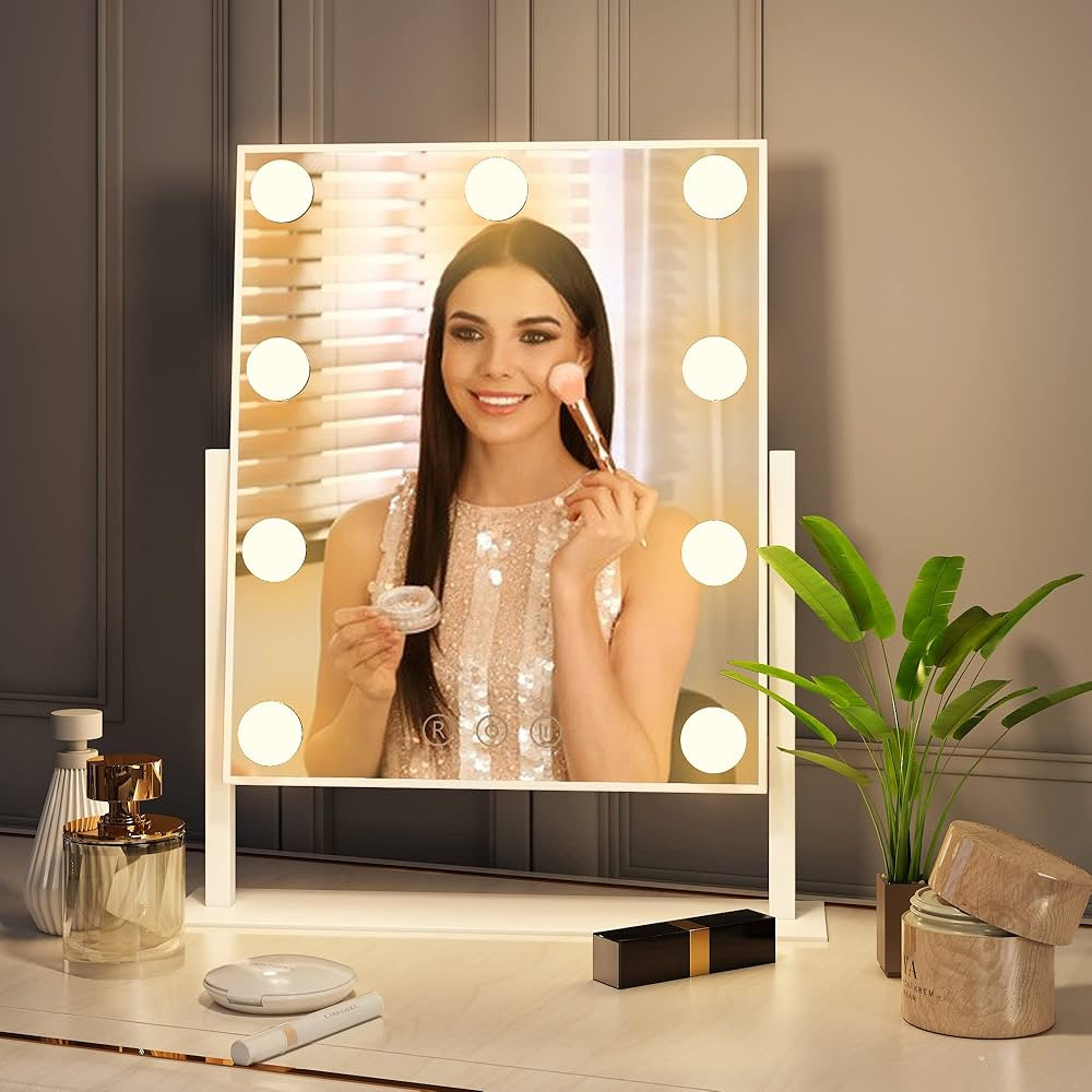 Hollywood Vanity Mirror with Light,Tabletop Makeup Mirror with 9 LED Lights Smart Touch Control 3... | Amazon (US)
