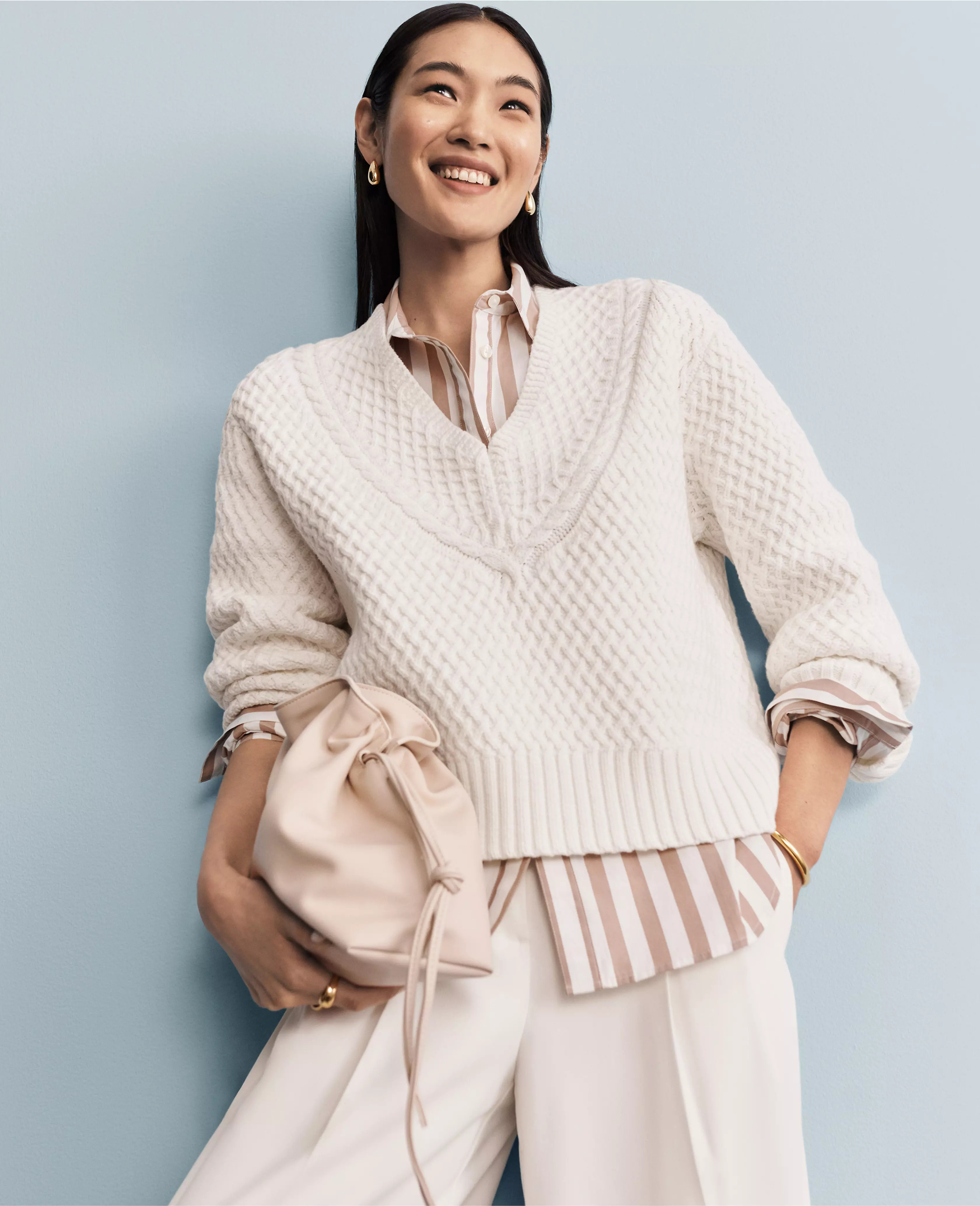 Petite Geo Stitch V-Neck Sweater | Ann Taylor