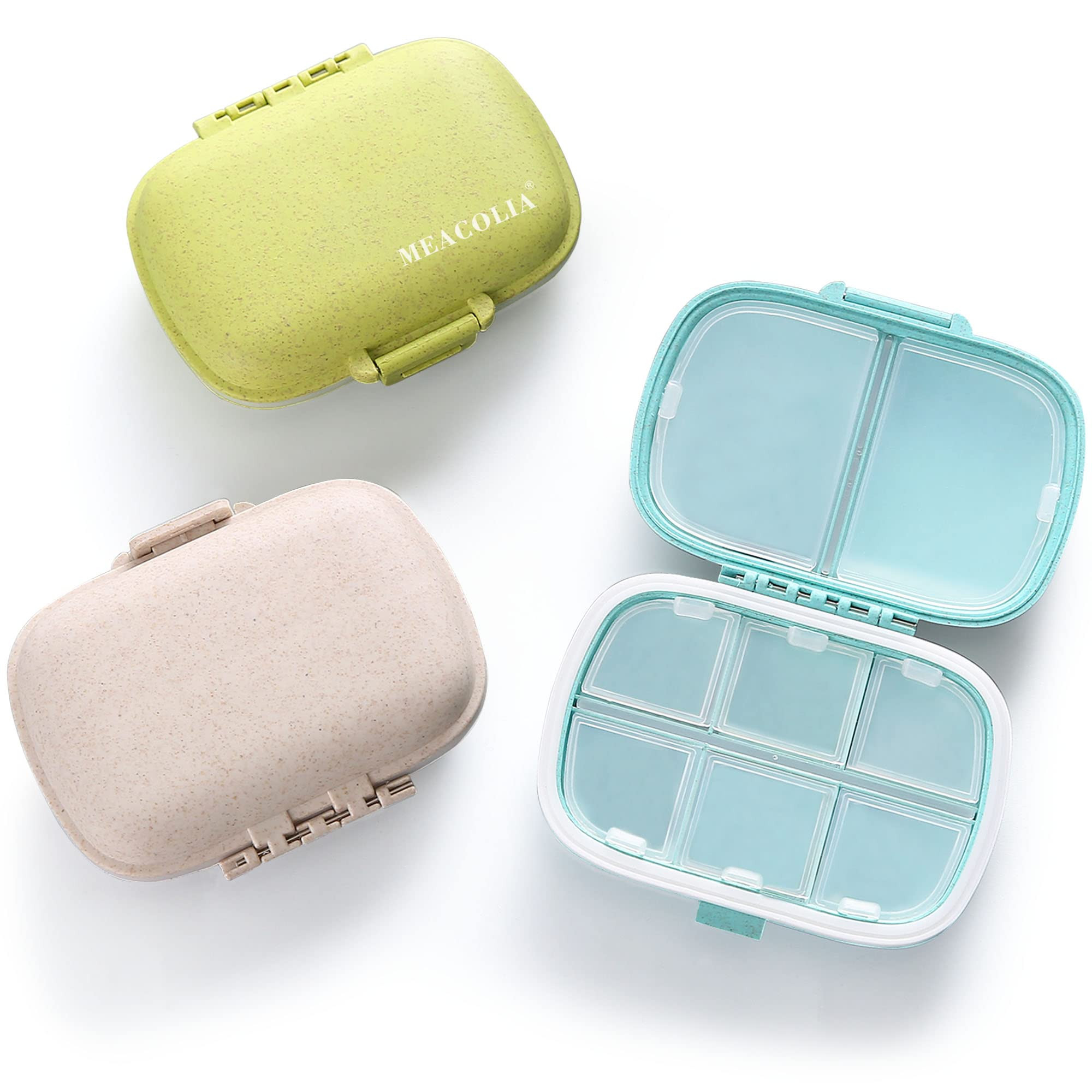 MEACOLIA 3 Pack 8 Compartments Travel Pill Organizer, Daily Pill Case Small Pill Box for Pocket P... | Amazon (US)