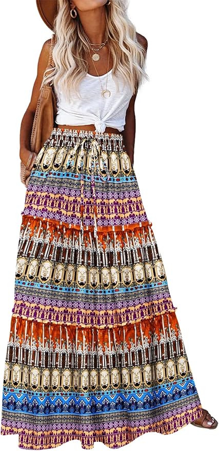 Zeagoo Womens Casual Maxi Skirts for Women 2026 High Waist Boho Skirts Floral Printed Long Flowy ... | Amazon (US)