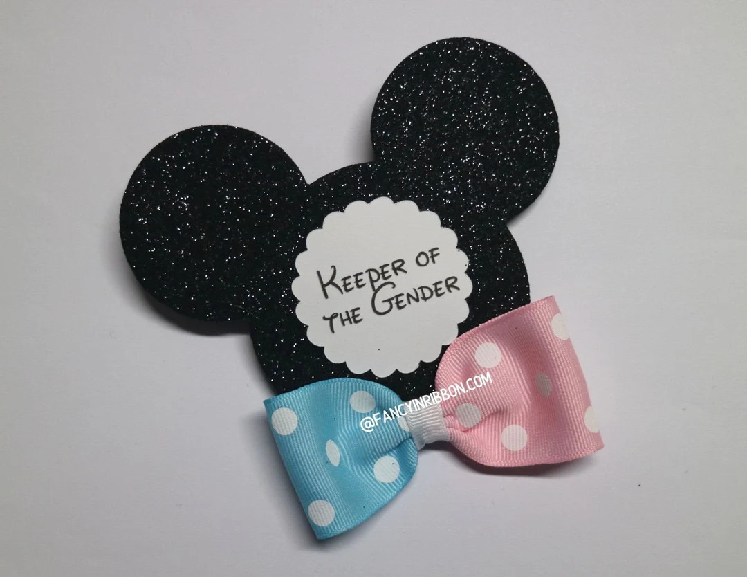 Keeper of the Gender Pink Blue Gender Reveal Mouse Themed Baby Shower Guest Pins - Baby Shower Pi... | Etsy (US)