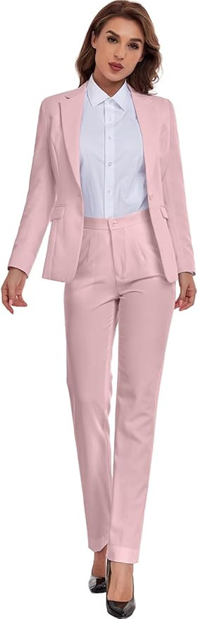 Women's Suiting 2 Piece Lady Formal Solid Jacket Outfit Business Office One Button Blazer Pant Sl... | Amazon (US)