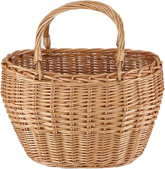 JJSQ Wicker Picnic Basket with Handles Woven Garden Harvest Market Basket Wicker Flower Basket fo... | Amazon (US)