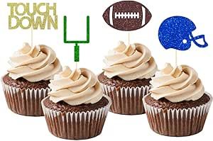24 Pieces football Theme Glitter Cupcake Topper Cake Picks Decoration for Baby Shower Birthday Pa... | Amazon (US)