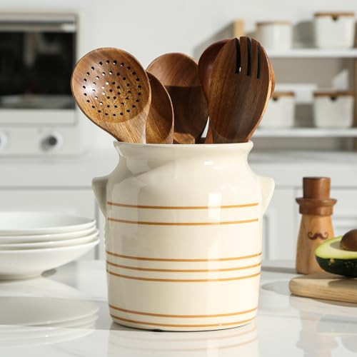ATLZBLTCI Ceramic Farmhouse Kitchen Utensil Holder for Countertop, Rustic Cooking Utensil Holder Crock Fit for Kitchen Counter. | Amazon (US)