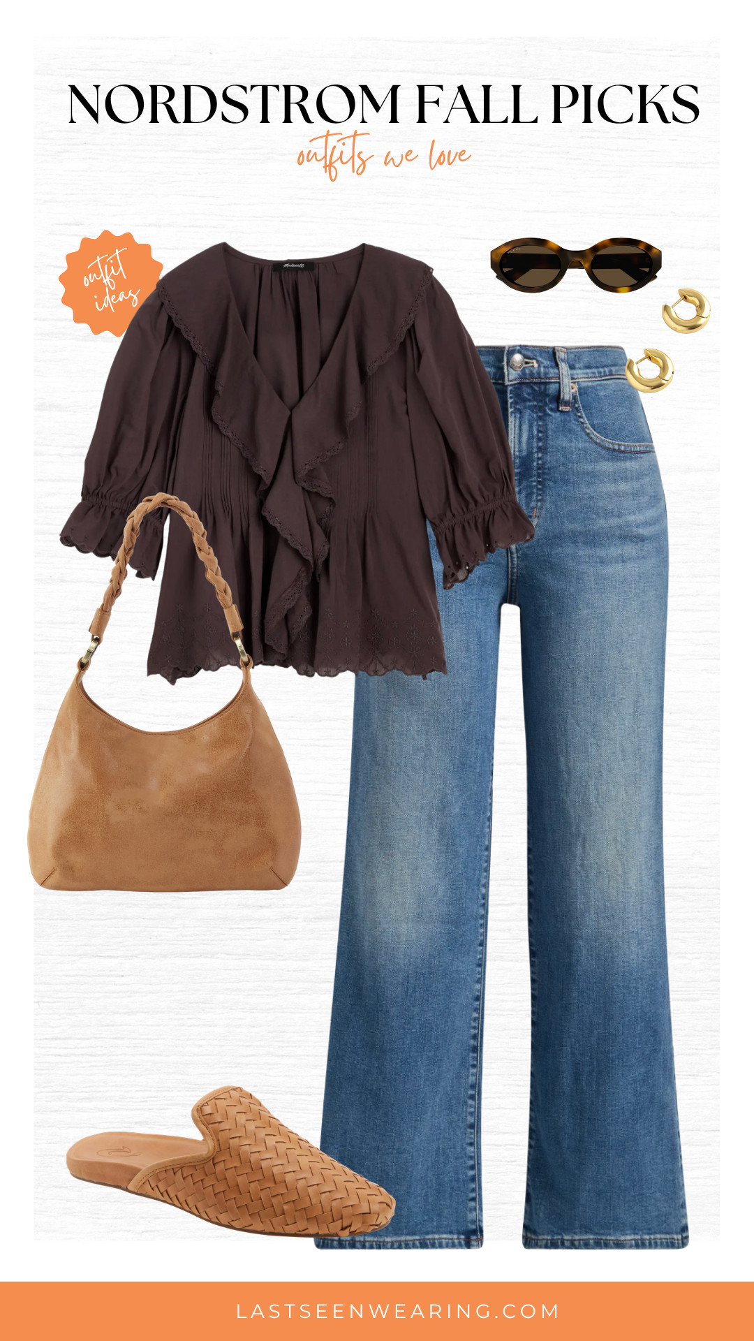 Absolutely loving this plum ruffle top from Madewell for this fall! So cute with these medium wash jeans and camel accessories!  

 #LTKgrwm #LTKSeasonal #LTKOver40