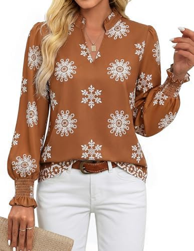 GRACE KARIN Womens Floral Long Sleeve Tops 2026 Summer V Neck Chiffon Blouses Dressy Casual Print... | Amazon (US)