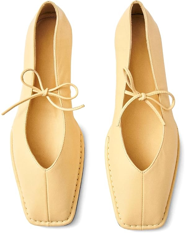 Ballet Flats for Women Lace Up Bow Square Toe Mary Janes Cute Ballerina Shoes Slip On Comfortable... | Amazon (US)