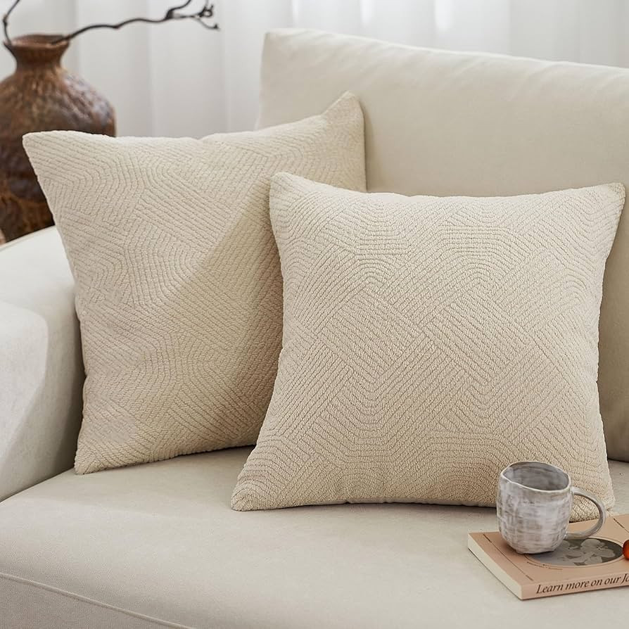 Pillow Covers 18x18, Cream Pillow Covers Set of 2, Decorative Pillows for Couch Luxury Neutral Bo... | Amazon (US)