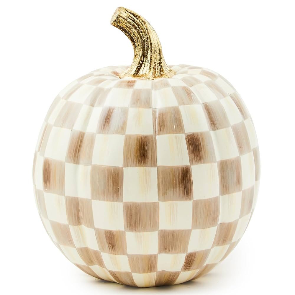 MACKENZIE-CHILDS Small Pumpkin, Resin Halloween Home Decor, Brown-and-White Mocha Check | Amazon (US)