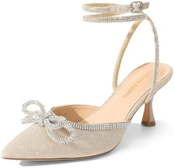 DREAM PAIRS Kitten Heels Rhinestone Bow Ankle Strap Stiletto Pointed Closed Toe Heels for Women P... | Amazon (US)