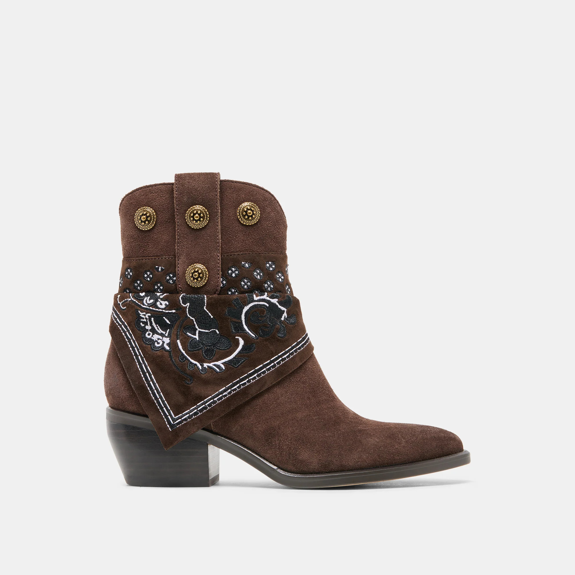 MEKALA Dk Brown Suede Pointed-Toe Ankle Western Boots | Dolce Vita | DolceVita.com