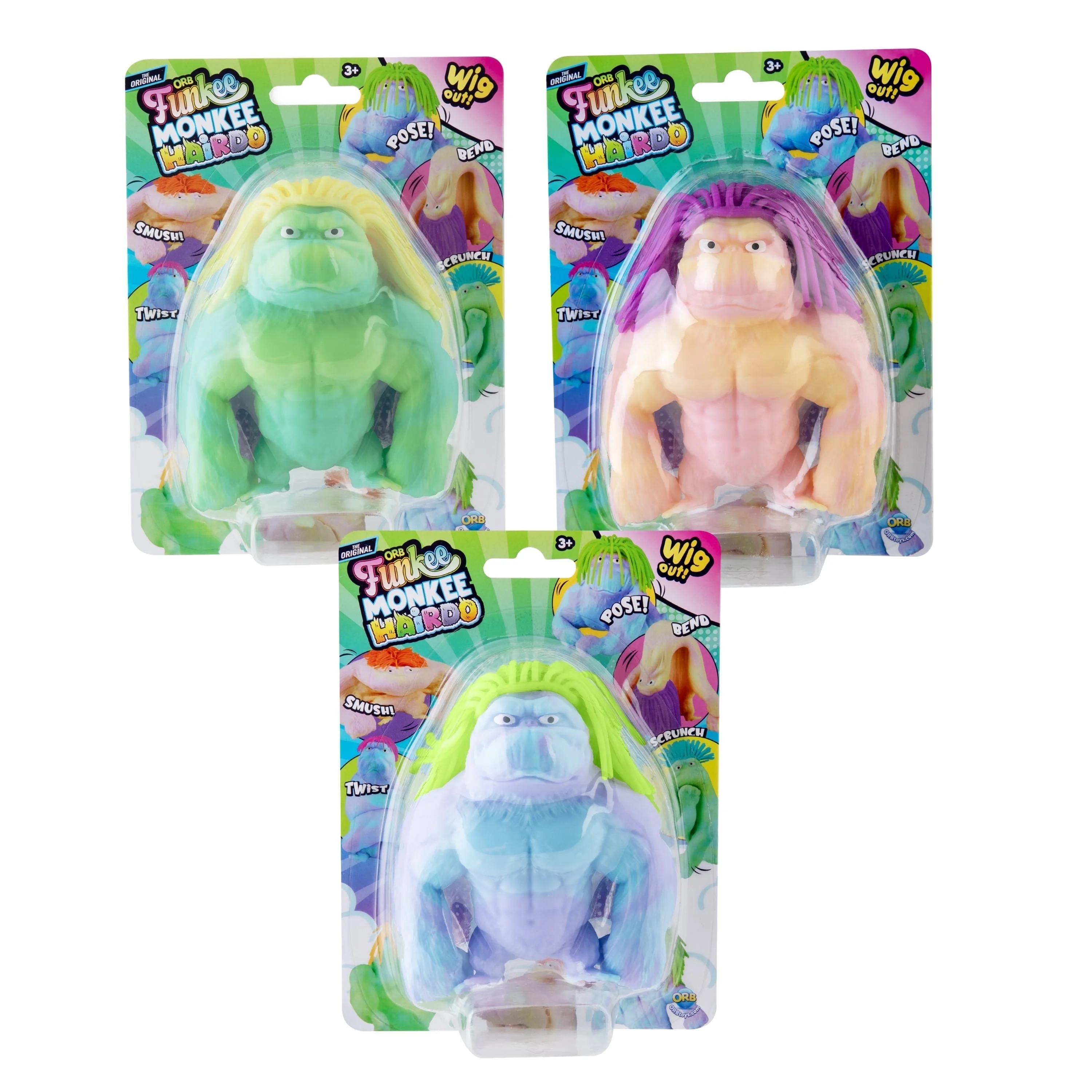 ORB MEGA Long Hairdo Funkee Monkee 3 Pack -  Funny, Stretchy, Squishy Monkeys With Long Hair - Pe... | Walmart (US)