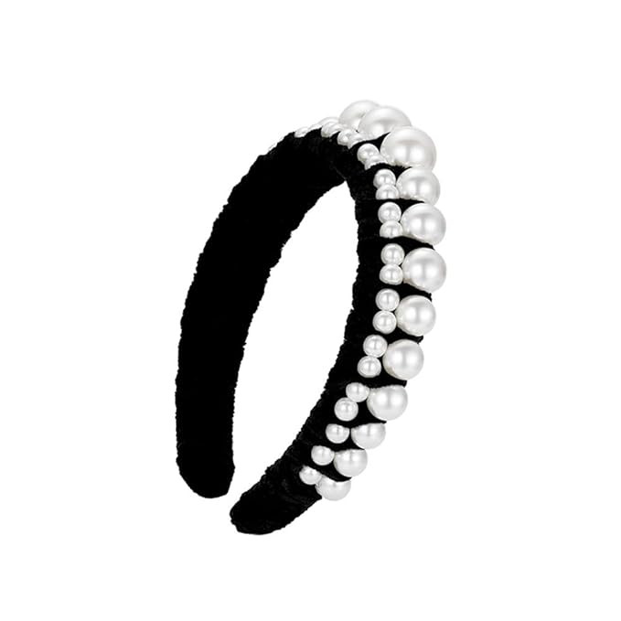 Vpang Velvet Braided Pearl Padded Headband Velvet Headband Elegant Big Pearl Headband Vintage Hai... | Amazon (US)