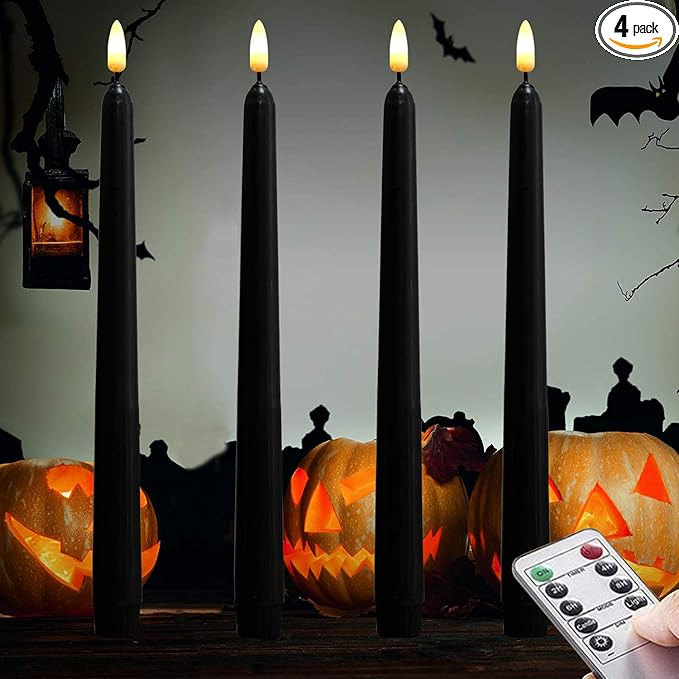 NONNO & ZGF 4 Pack Black 11'' LED Wax Covered Taper Candles, Use 2-AA Battery(not Included Runs 2... | Amazon (US)