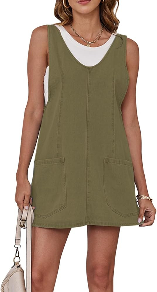 Womens High Roller Overalls Loose Casual Sleeveless Denim Dress Pinafore Mini Romper Skirtall wit... | Amazon (US)