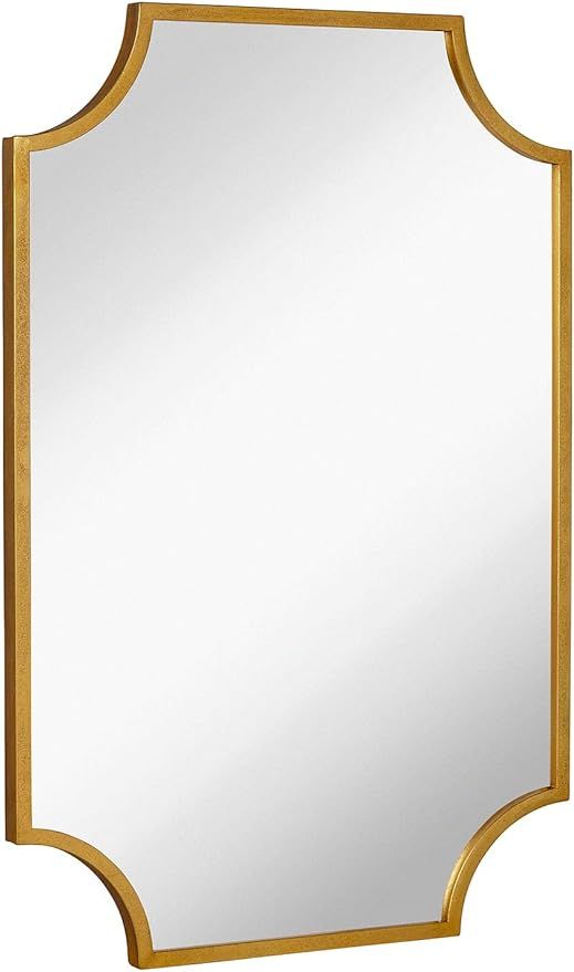 Hamilton Hills Gold Metal Framed Wall Mirror Scalloped Shape Mirror 24" x 36" Solid Horizontal or... | Amazon (US)