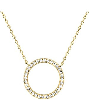 PAVOI 14K Gold Plated Circle CZ Solitaire Necklace | Elegant Bezel Pendant | Dainty Cubic Zirconi... | Amazon (US)