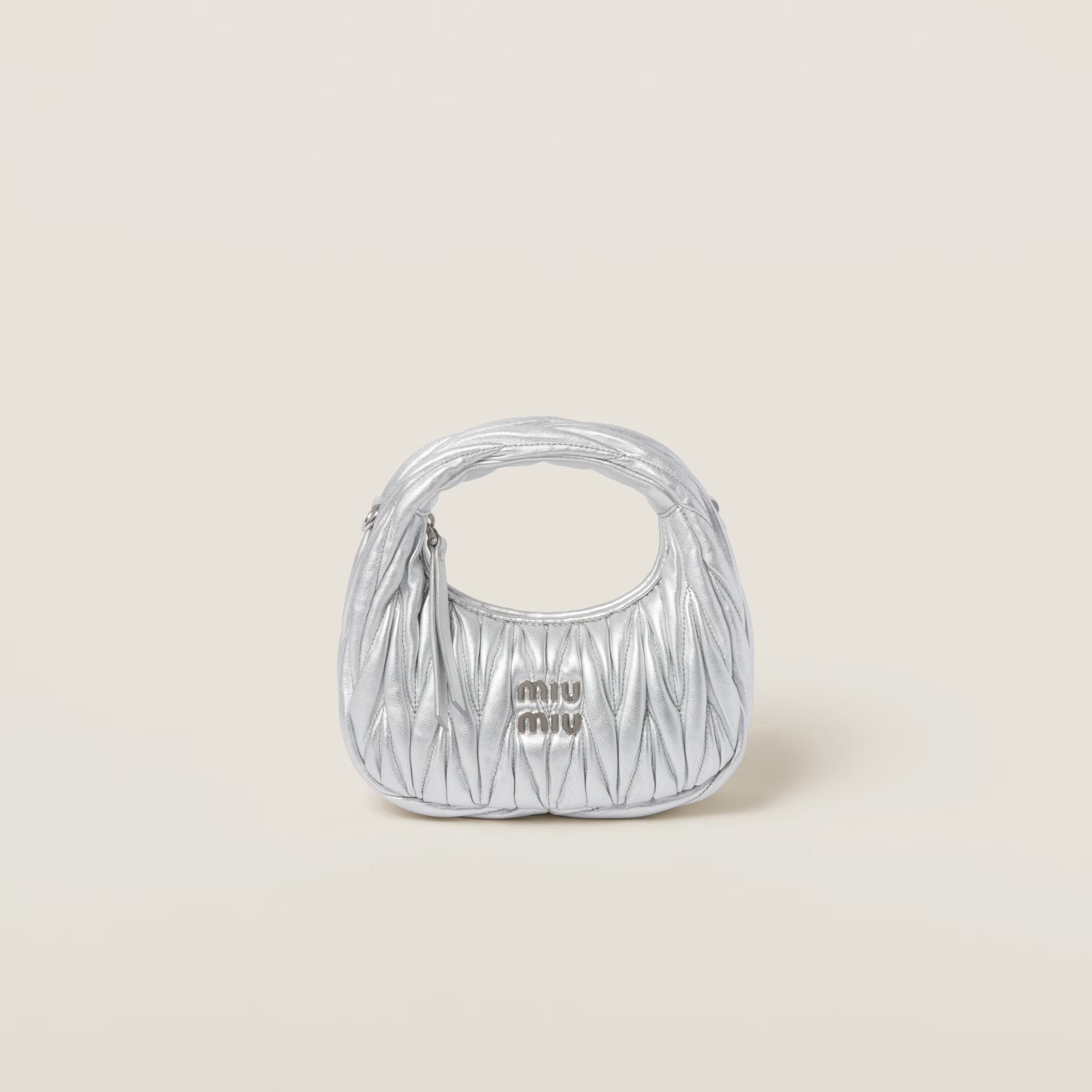 Silver Wander Matelassé Nappa Leather Hobo Mini-bag | Miu Miu | Miu Miu US