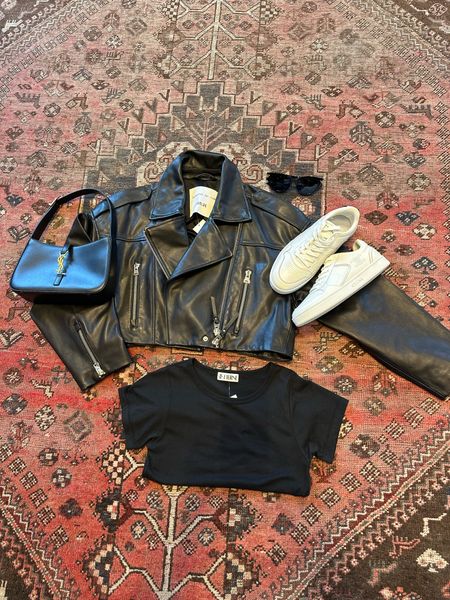 The easiest look! Jeans, tee and leather jacket and the BEST accessories!! 
