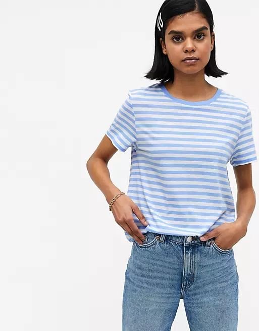 Monki Simba organic cotton striped t-shirt in blue and white | ASOS | ASOS (Global)