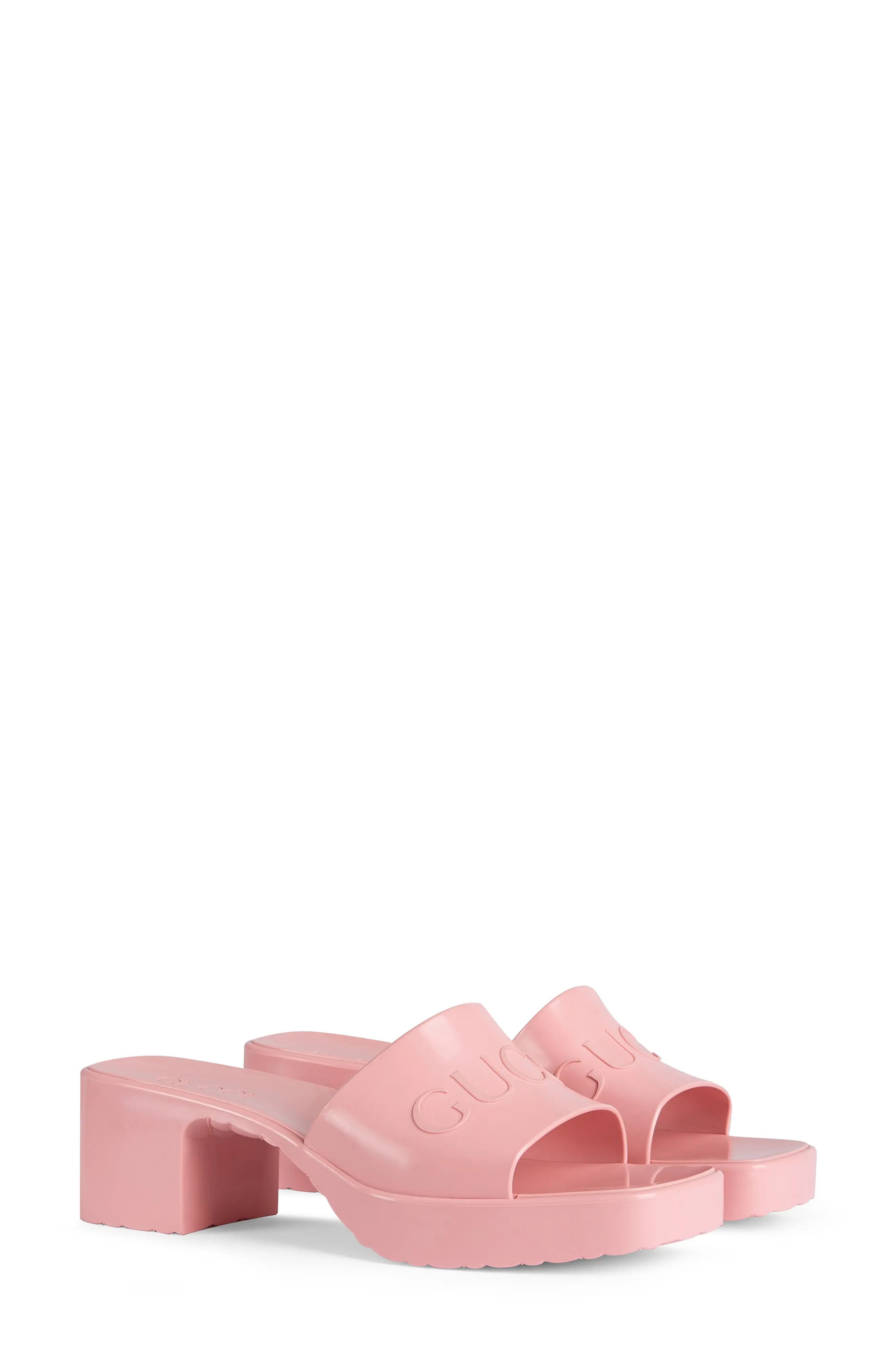 Women's Gucci Rubber Logo Platform Slide Sandal, Size 9US - Pink | Nordstrom