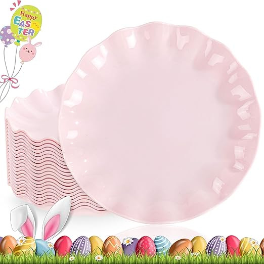LIYH 20Pcs Pink Plastic Plates Reusable 10" - Unbreakable Scalloped Dinner Plates for Weddings Ca... | Amazon (US)