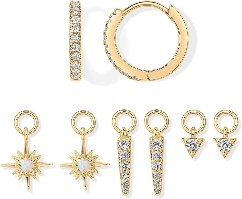 PAVOI 18K Gold Plated Huggie Earrings and Charm Set for Women | Mix and Match Earring Pack with C... | Amazon (US)