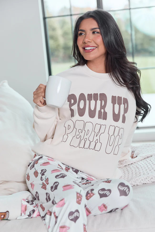 Pour Up Perk Up Cream Graphic Sweatshirt | Pink Lily