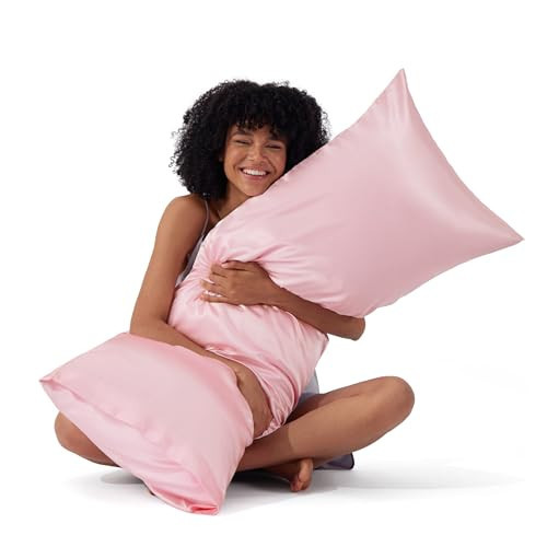 Bedsure Body Pillow Cover 20x54 Inches - Pink Satin Similar to Silk Pillowcase for Hair and Skin, Cooling and Silky Long Body Pillow Pillowcase with Envelope Closure, Gifts for Women Men | Amazon (US)