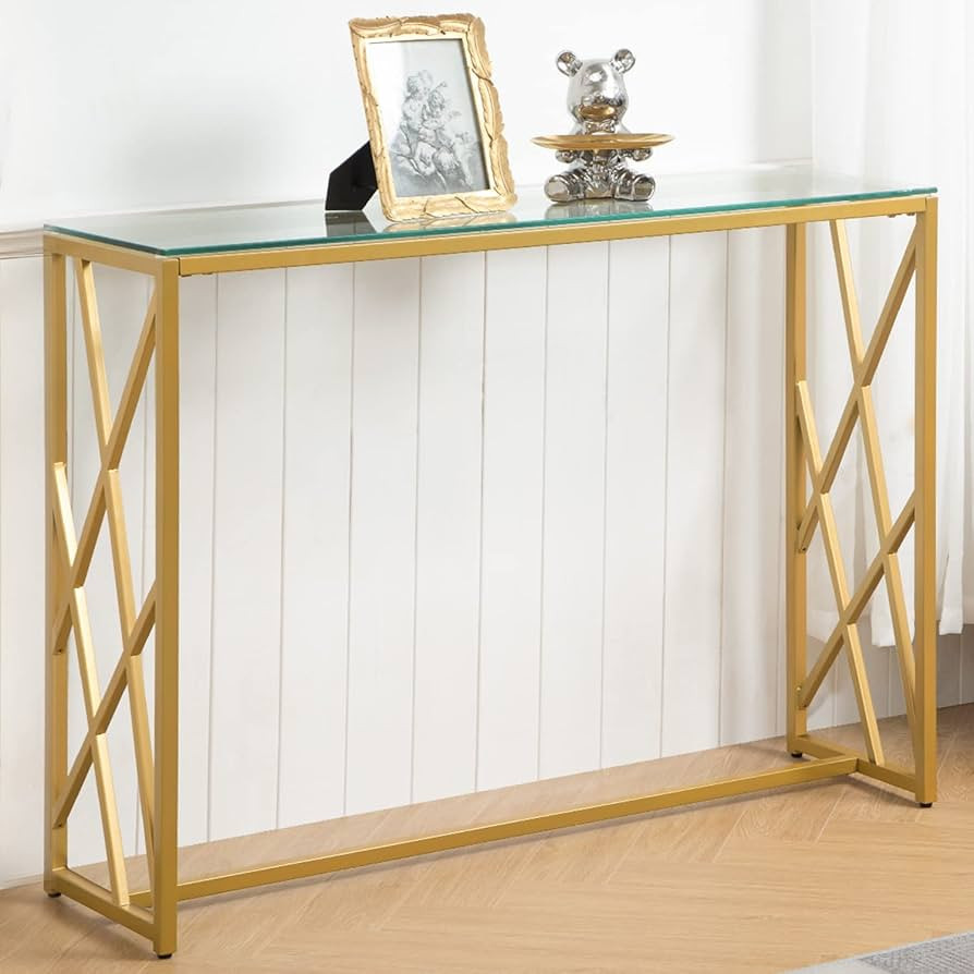 WISOICE Console Entryway Table Gold Glass, 42" Long Sofa Entry Table for Living Room and Hallway,... | Amazon (US)