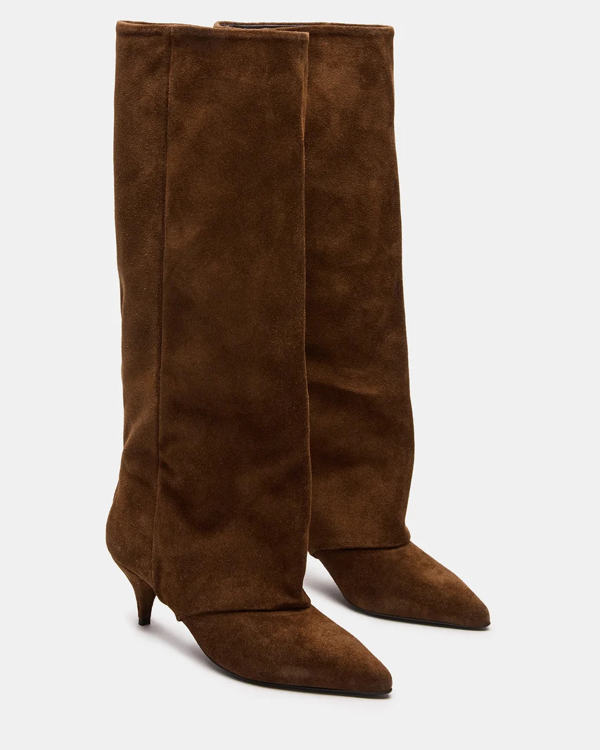 SHAI Chestnut Suede Pointed-Toe Fold-Over Boot | Women's Boots | Steve Madden (US)
