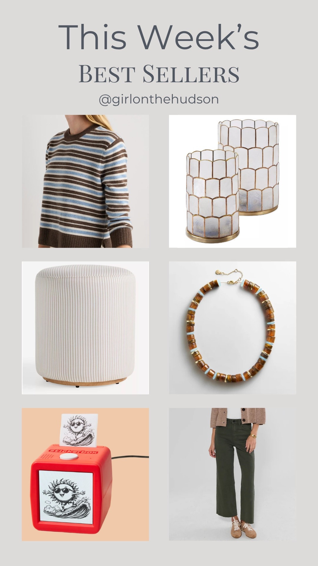Best sellers overall are such a good mix of fashion, home, and kid finds. The raw hem olive jeans are under $100 and fit so well, the sticker box has been a huge hit with my kids, and I’m also loving the fall necklace, capiz hurricanes, ottoman, and cashmere sweater.

best sellers, olive green jeans, raw hem jeans, fall necklace, capiz hurricane candle holders, kids sticker box, cashmere sweater, ottoman, fall fashion finds, home decor favorites, seasonal favorites, girlonthehudson

#LTKootd #LTKmomlife #LTKHome