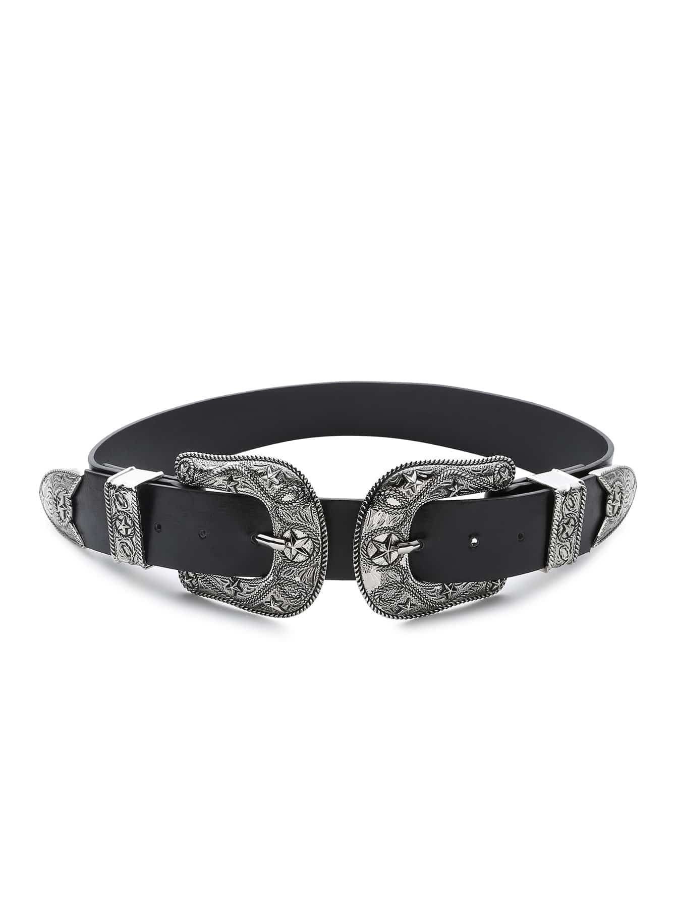 Silver Star Pattern Double Buckle Belt | ROMWE