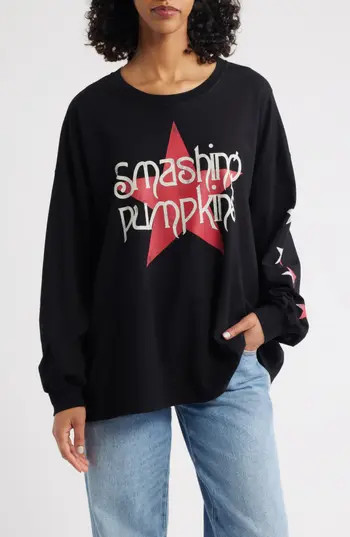 Daydreamer Smashing Pumpkins Big Star Long Sleeve Cotton Graphic T-Shirt in House Black at Nordstrom Rack | Nordstrom Rack