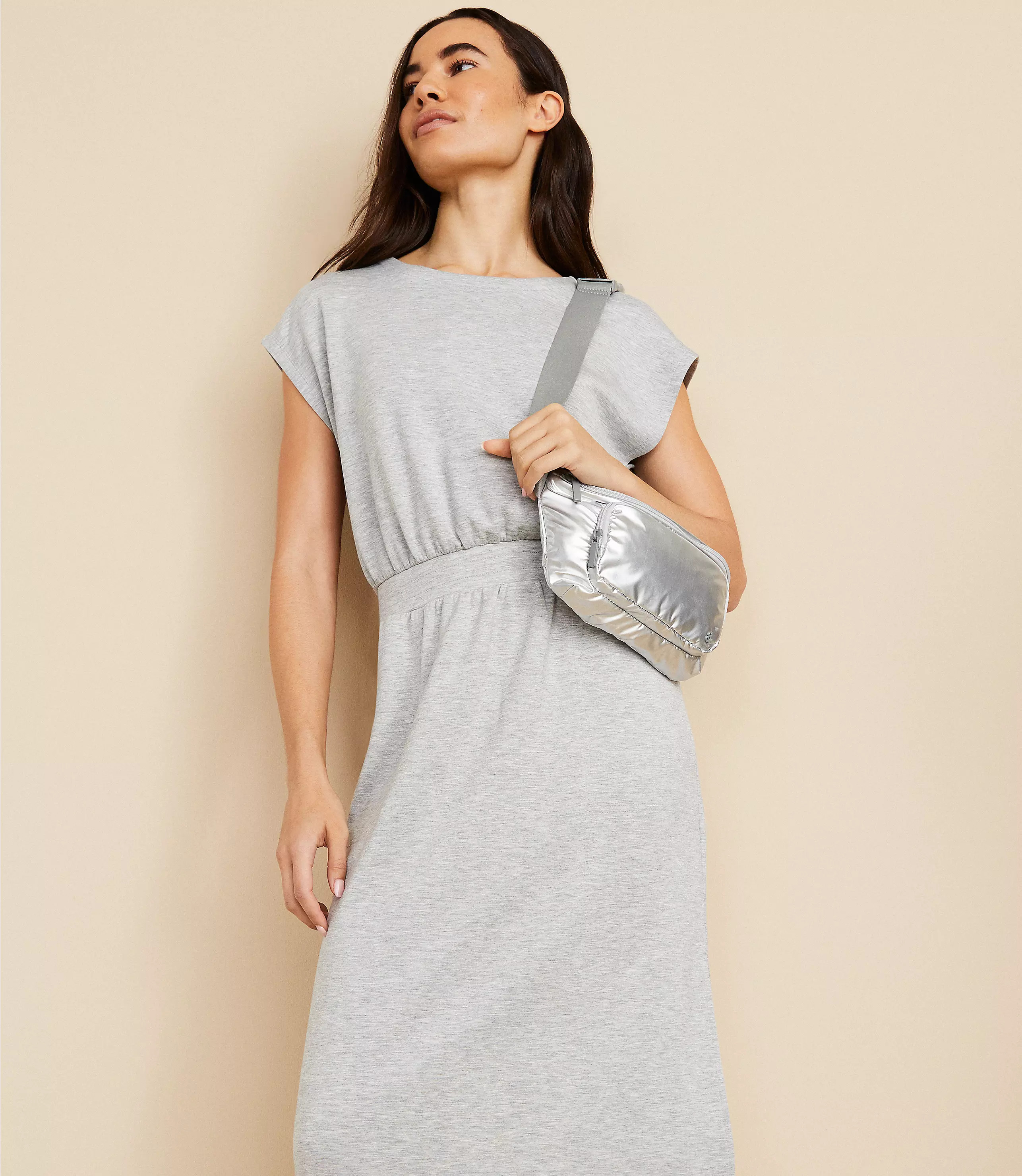 Lou & Grey Heathered Scubasoft Midi Pocket Dress | LOFT