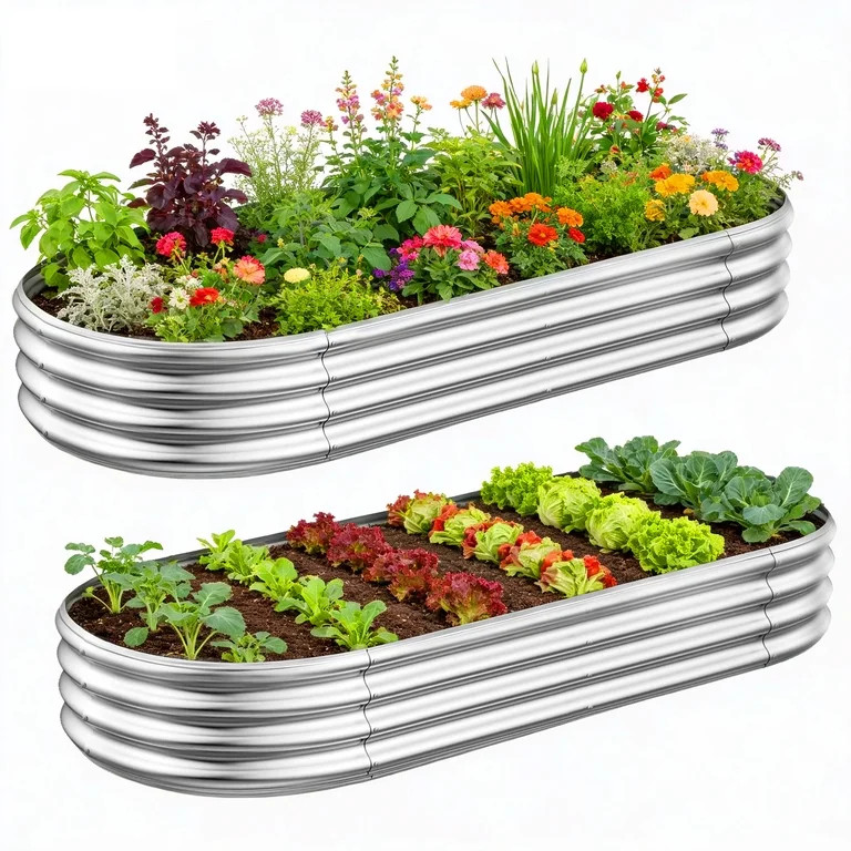 Asotewt Raised Garden Bed 4ft Oval Large Rot-Resistant Galvanized Metal Planter Box,2pack,Silver | Walmart (US)